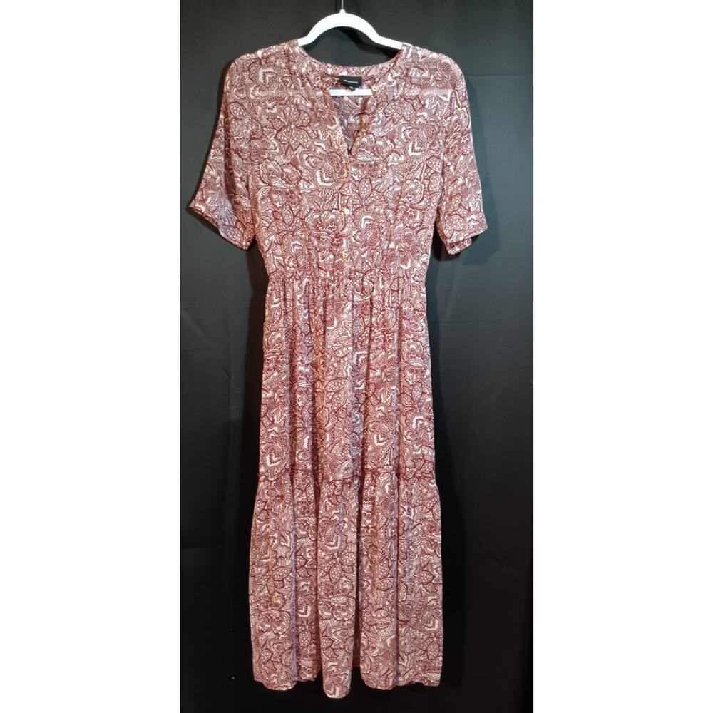 Who What Wear Sheer Maxi Dress XS Maroon Paisley Boho Fall Layering Lightweight